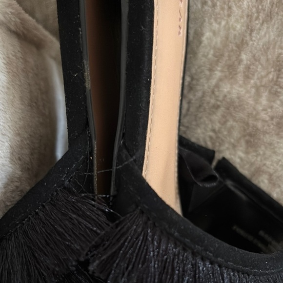 Women's Black Fringe Slide Sandals with black Swede toes - Picture 8 of 9